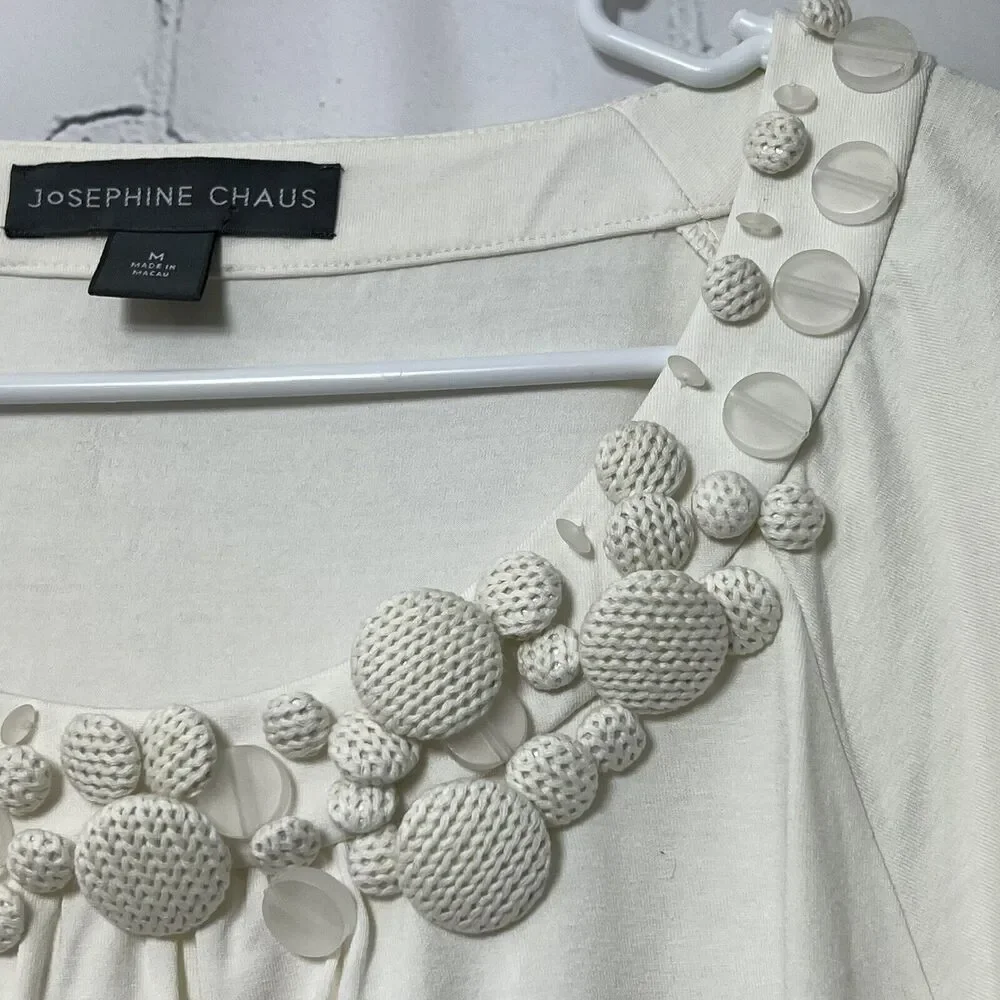 Josephine Chaus Short Sleeve Top Preppy Cream Cottagecore Ivory Size M Boho - Picture 4 of 12
